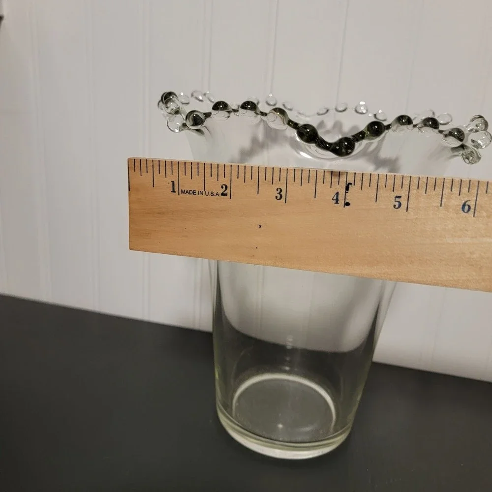 Vintage Imperial‎ Glass Clear Candlewick Crystal Crimped Flip Table Vase 8 inch